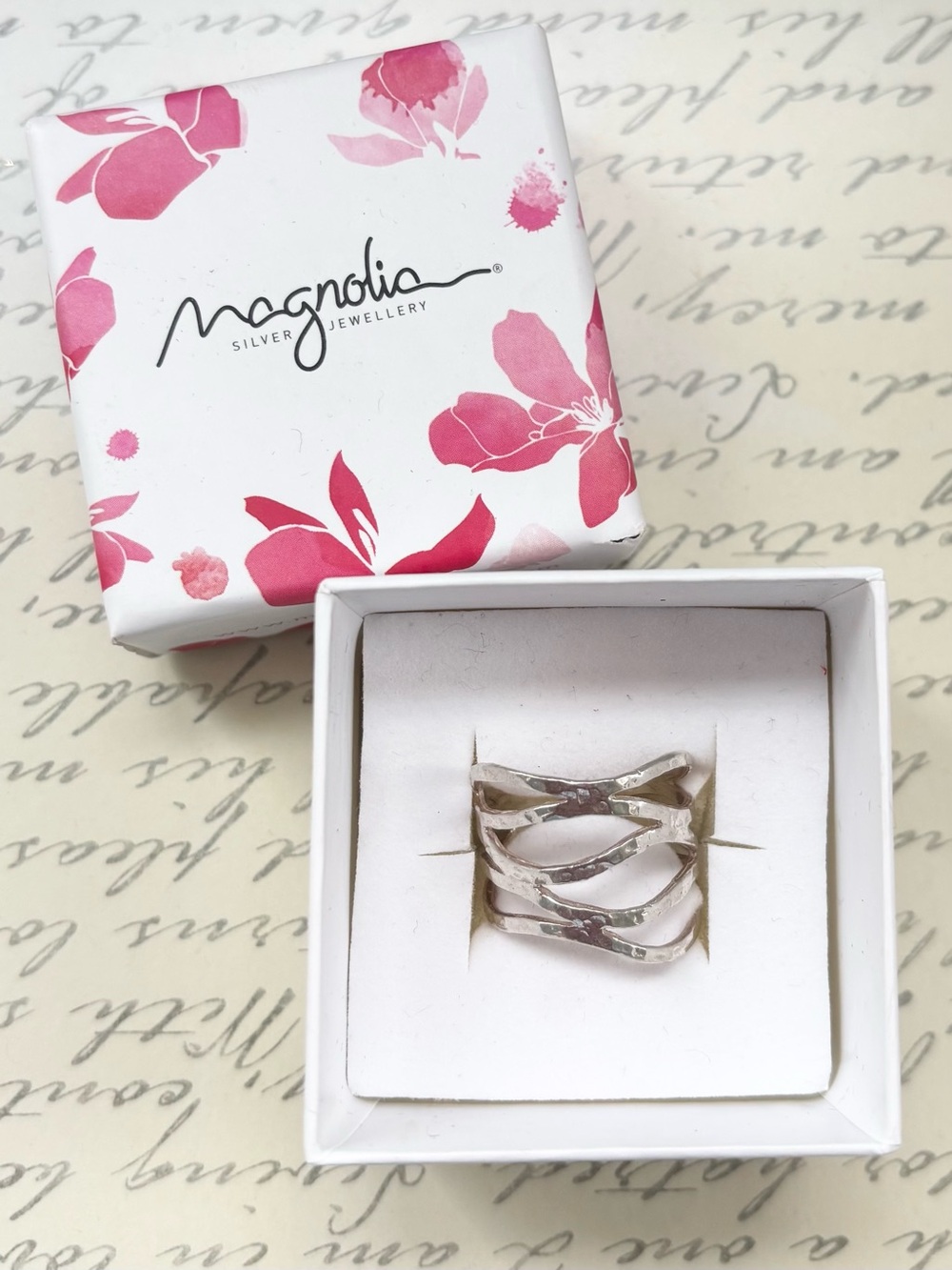 Magnolia Silver Jewellery Wide Multi Band Crossover Ring (Original Box) size 8